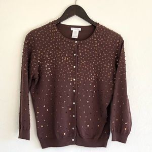 Worthington Sequins Long Sleeve Cardigan Sweater